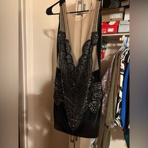 Chic Black Beaded Mini Dress